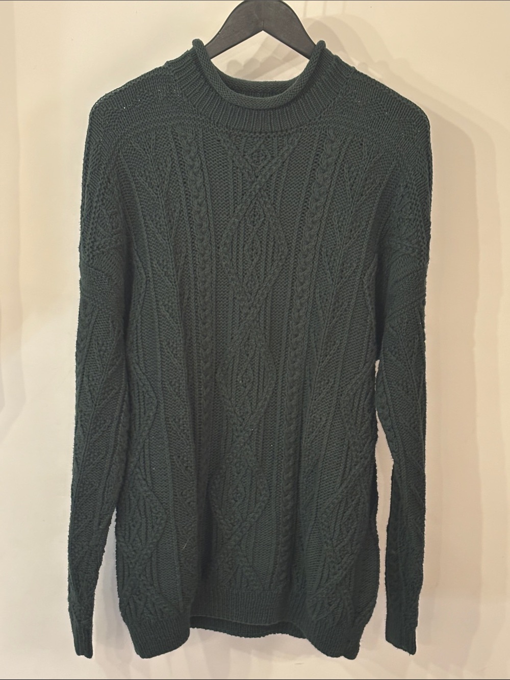 Vintage Britches hand-knit sweater in a rich dark forest green.